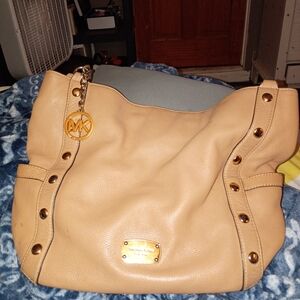 Michael Kors Delancy Beige Studded Shoulder Bag